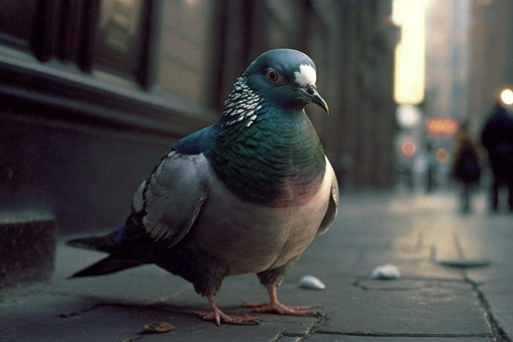un pigeon dans une ville